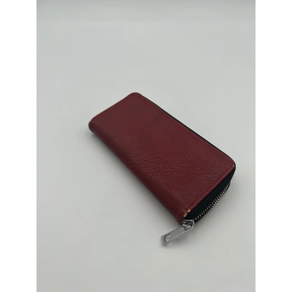 Burgundy Red Faux Leather Zip Around Wallet with Mirror and Card Slots